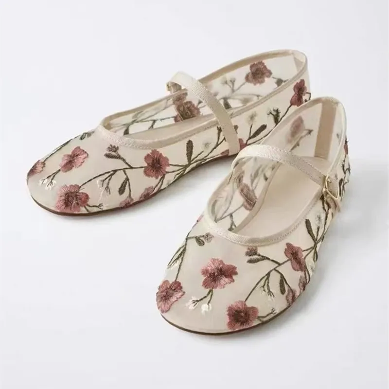 Ethnic Fashion Brands - Mesh Embroidered Leisure Ballet Flats Women
