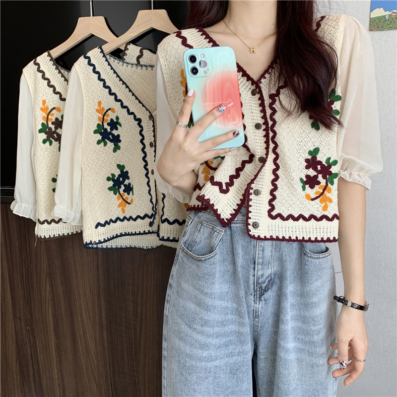 Ethnic Fashion Style - Korean Style Embroidered Design Open Cardigan