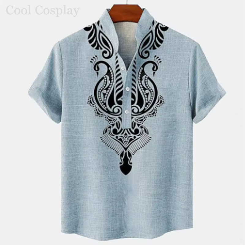 Male Retro Tops Henley Shirt M - Ethnic Fashion Style บทวิจารณ์และราคา