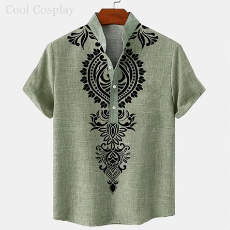 Male Retro Tops Henley Shirt M - Ethnic Fashion Style บทวิจารณ์และราคา