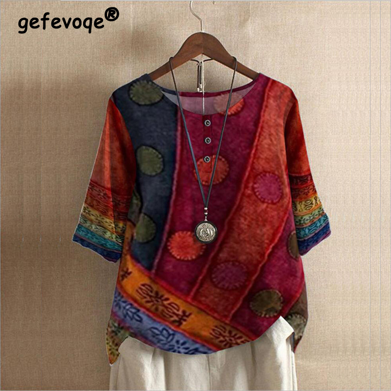 Ethnic Style Women's O-neck Di - Ethnic Fashion Clothing บทวิจารณ์และราคา