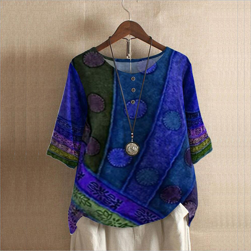 Ethnic Style Women's O-neck Di - Ethnic Fashion Clothing บทวิจารณ์และราคา