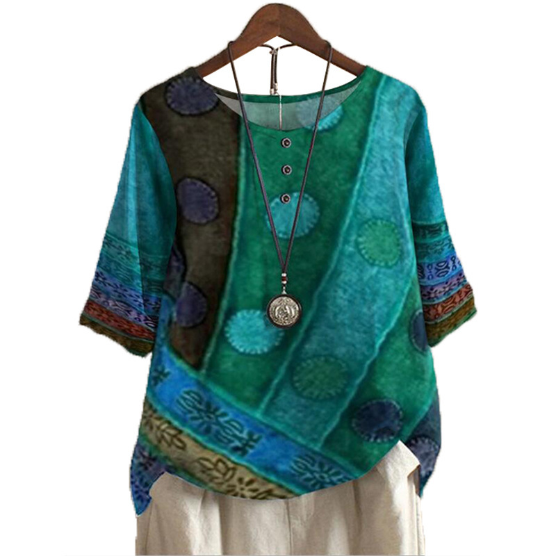 Ethnic Style Women's O-neck Di - Ethnic Fashion Clothing บทวิจารณ์และราคา