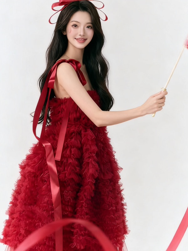 Red Tulle Skirt Artistic Birth - Ethnic Fashion Clothing บทวิจารณ์และราคา