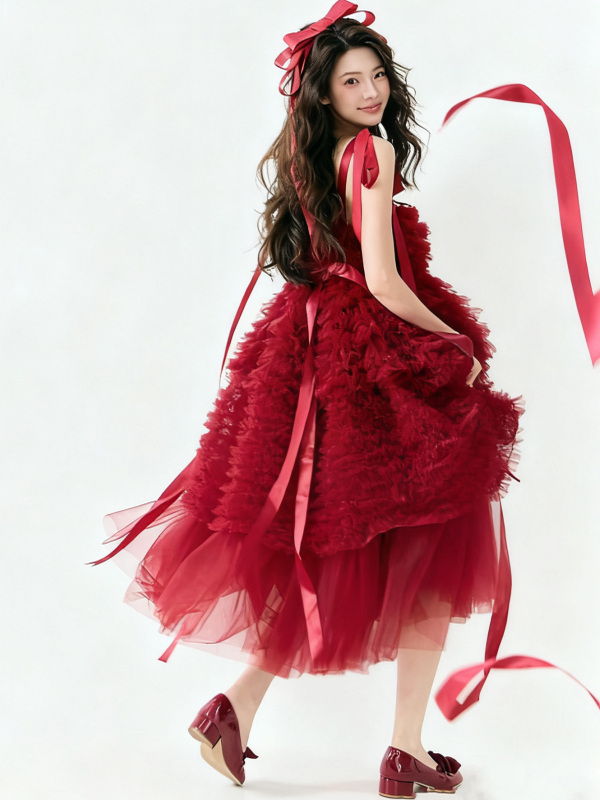 Red Tulle Skirt Artistic Birth - Ethnic Fashion Clothing บทวิจารณ์และราคา