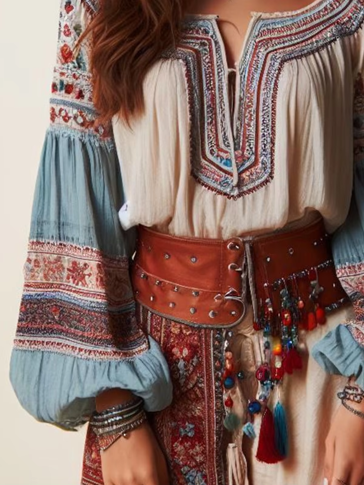 Lantern Sleeves Boho Blouse Fl - Ethnic Fashion Clothing บทวิจารณ์และราคา